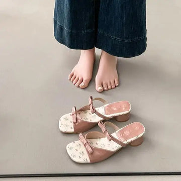 Xajzpa Slippers Women Summer Butterfly-Knot Shoes Slides Fashion Square heel Pantofle Luxury Block 2025 Floral Sweet Butterfly-knot
